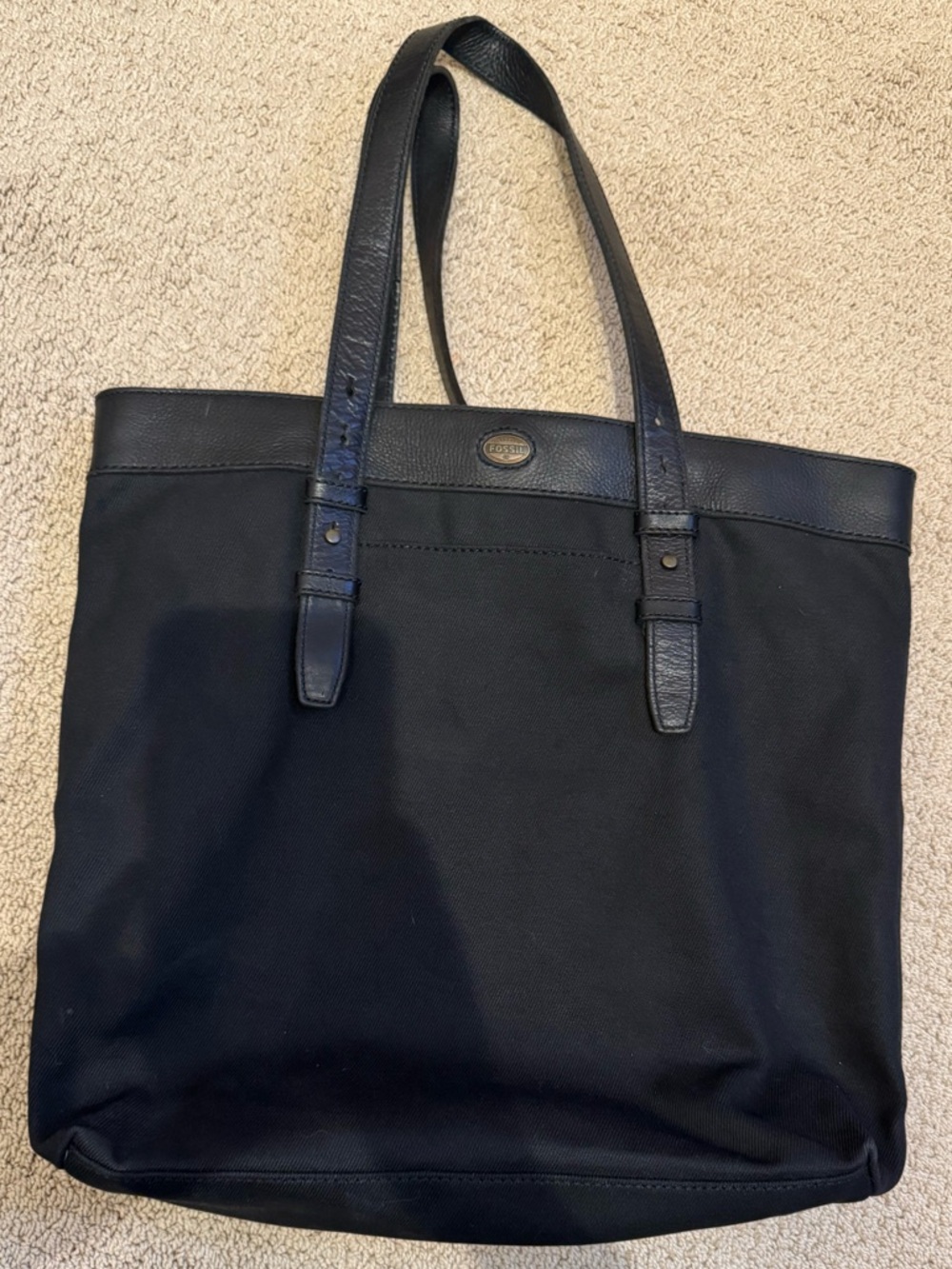 Fossil Canvas Tote Bag with Leather Trim